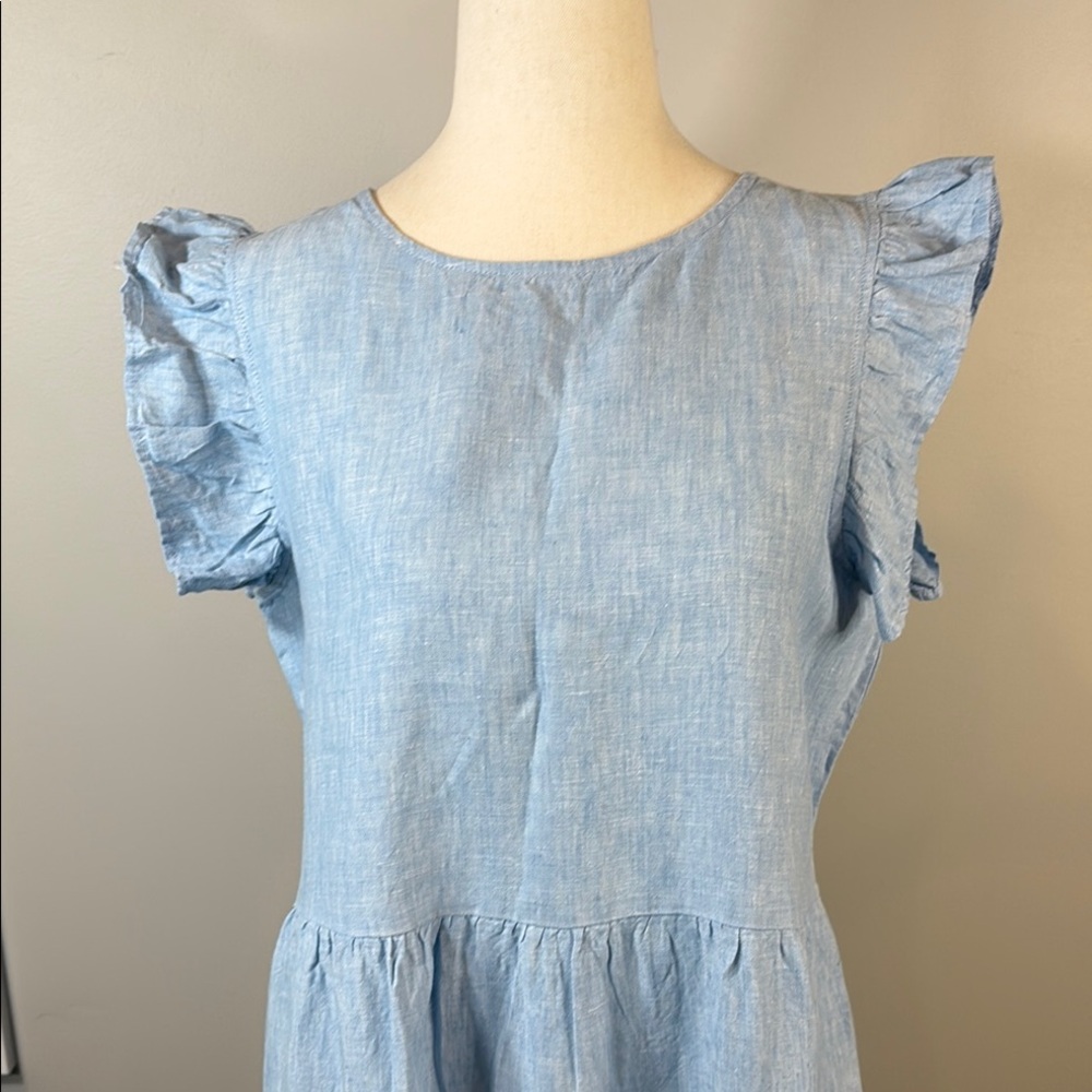 Elegant Blue Chambray Ruffle Sleeve Dress - Picture 4 of 6